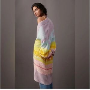 Anthropologie Pastel Rainbow Kimmie Ombré Striped Cardigan Sweater Long Duster